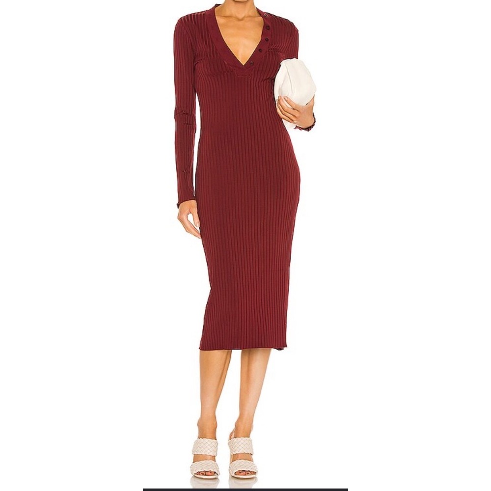 L' Academie REVOLVE Clarissa Red Wine Burgundy Ribbed Bodycon Midi Dress XS